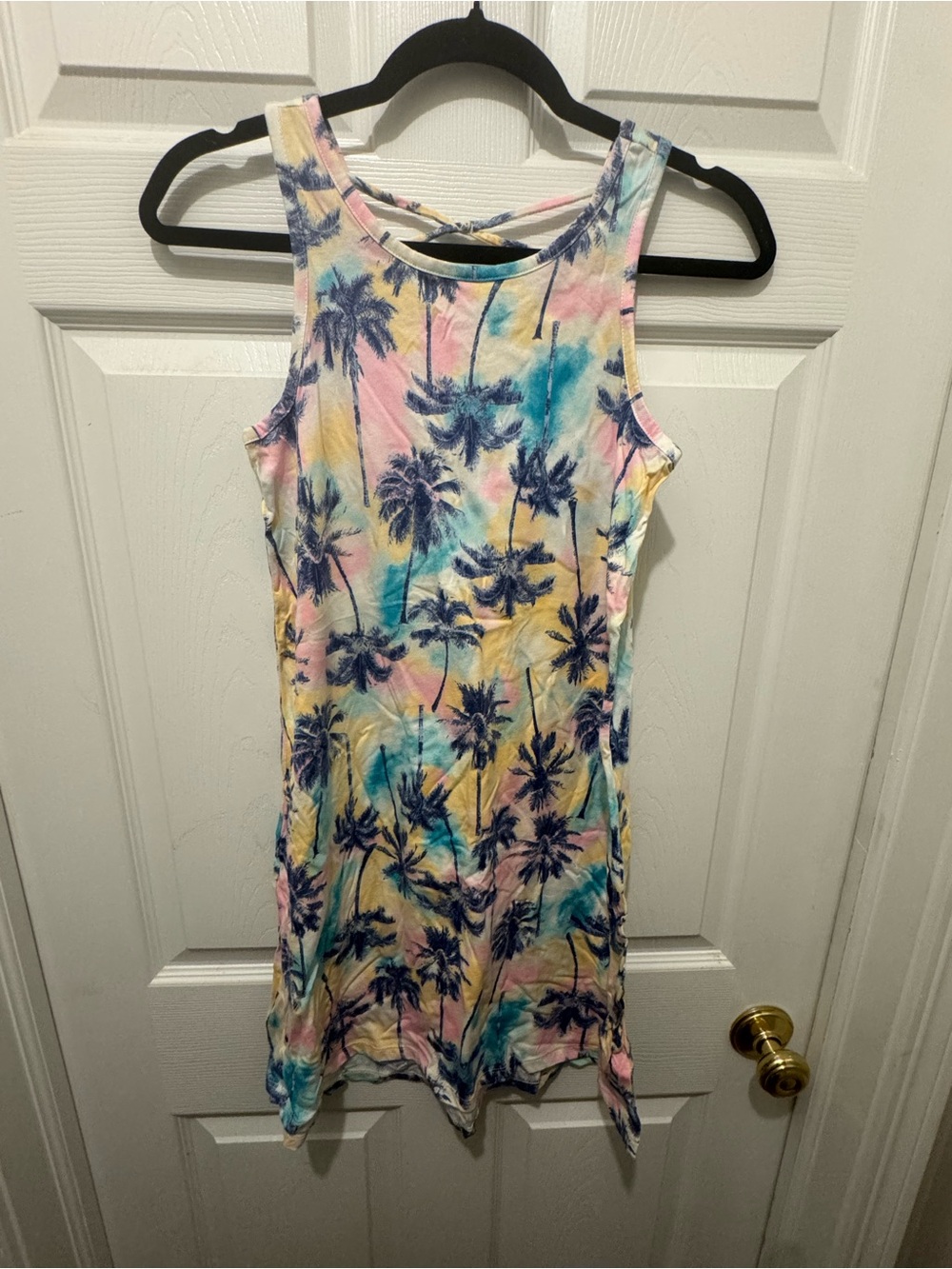 Kids Tropical Palm Print One-Piece Dress - Pink, Blue & Yellow size 14/16